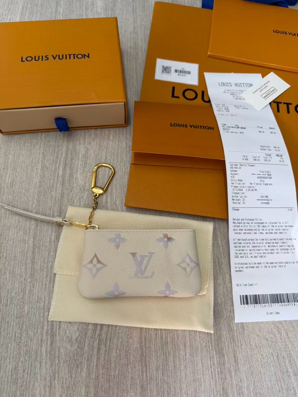 Louis Vuitton Cream Pastel Monogram Key Pouch with Gold Chain - Picture 2 of 15